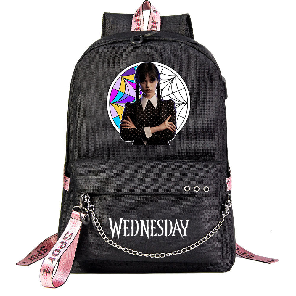 Wednesday Addams USB Charging Backpack Schoolbag Notebook Bag Gifts for Kids Students