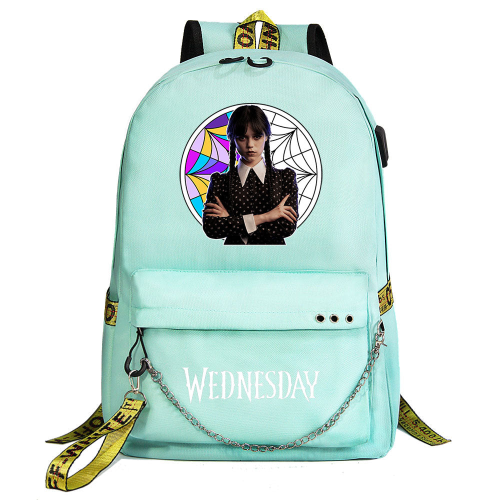 Wednesday Addams USB Charging Backpack Schoolbag Notebook Bag Gifts for Kids Students
