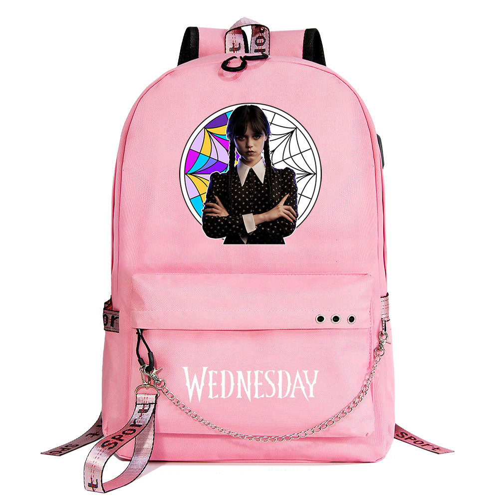 Wednesday Addams USB Charging Backpack Schoolbag Notebook Bag Gifts for Kids Students