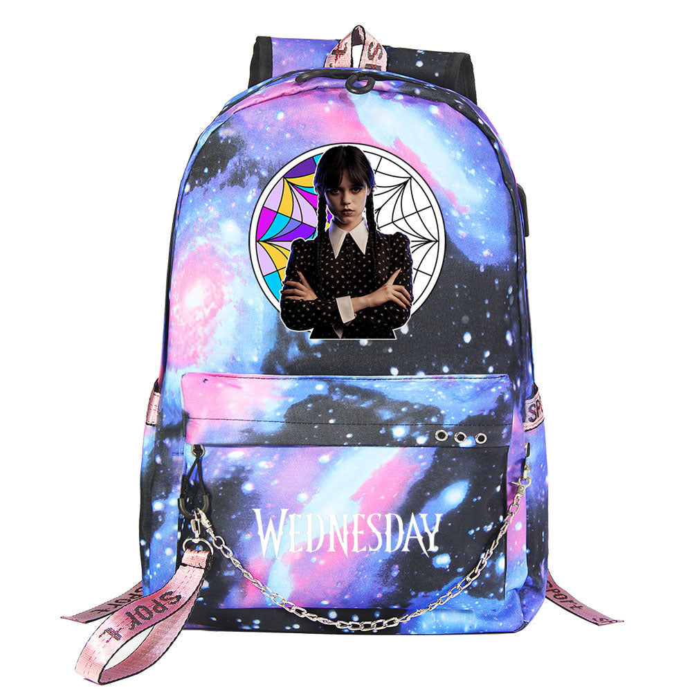 Wednesday Addams USB Charging Backpack Schoolbag Notebook Bag Gifts for Kids Students