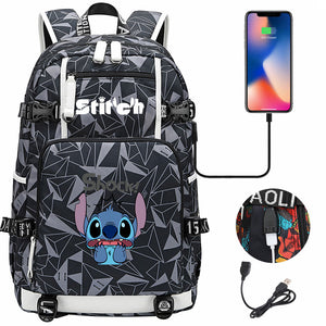 Lilo & Stitch Stitch Shock #2 USB Charging Backpack School NoteBook Laptop Travel Bags