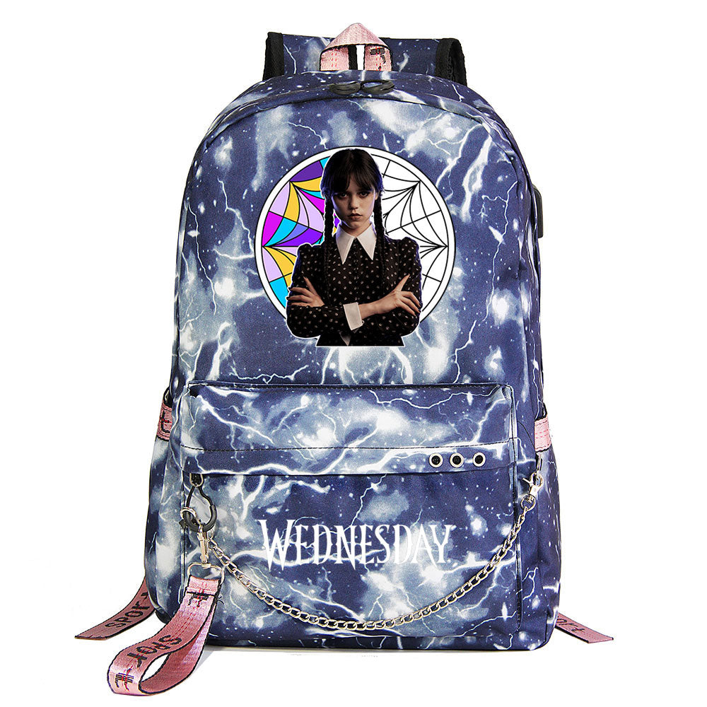 Wednesday Addams USB Charging Backpack Schoolbag Notebook Bag Gifts for Kids Students