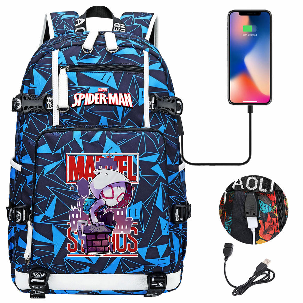Spiderman Gwen Miles Morales  USB Charging Backpack School NoteBook Laptop Travel Bags