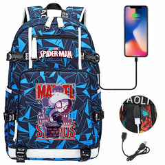 Spiderman Gwen Miles Morales  USB Charging Backpack School NoteBook Laptop Travel Bags