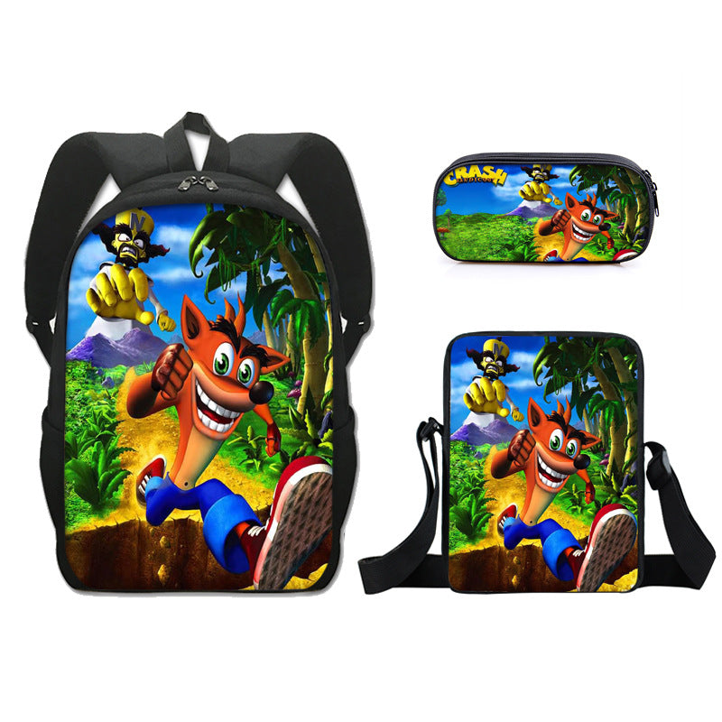 Crash Bandicoot Schoolbag Backpack Lunch Bag Pencil Case Set Gift for Kids Students