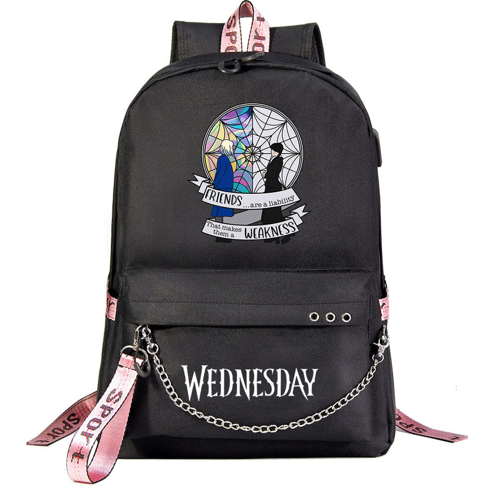 Wednesday Addams USB Charging Backpack Schoolbag Notebook Bag Gifts for Kids Students