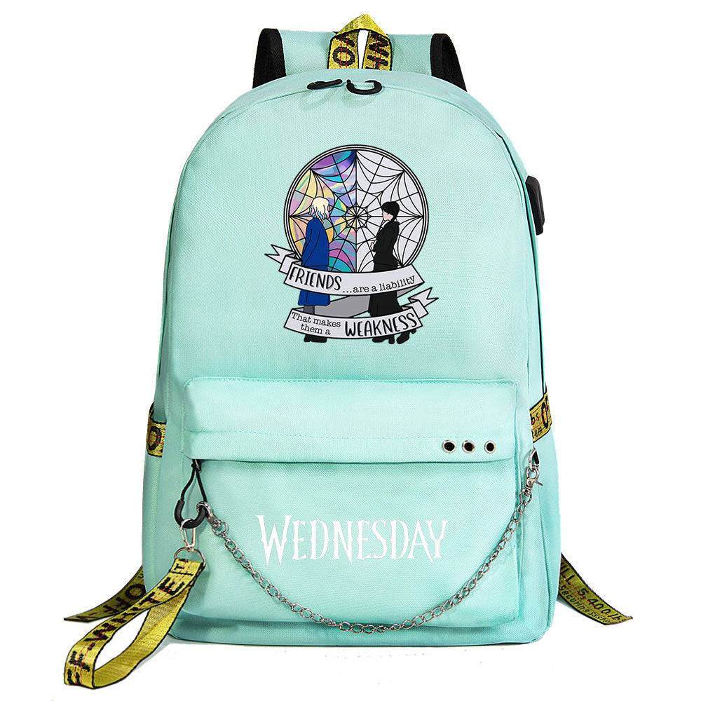 Wednesday Addams USB Charging Backpack Schoolbag Notebook Bag Gifts for Kids Students