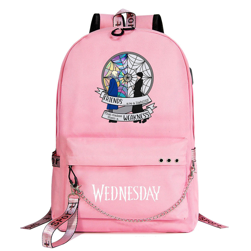 Wednesday Addams USB Charging Backpack Schoolbag Notebook Bag Gifts for Kids Students