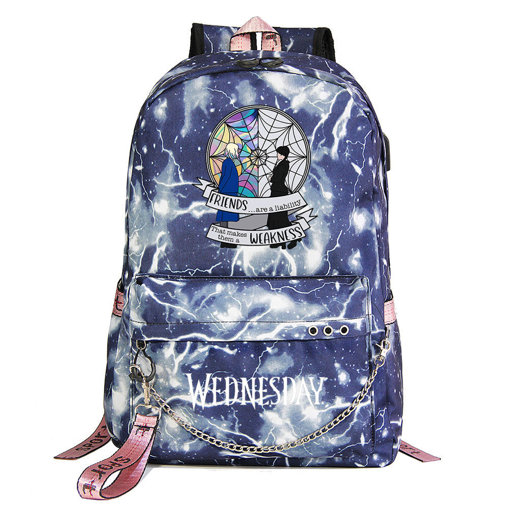 Wednesday Addams USB Charging Backpack Schoolbag Notebook Bag Gifts for Kids Students