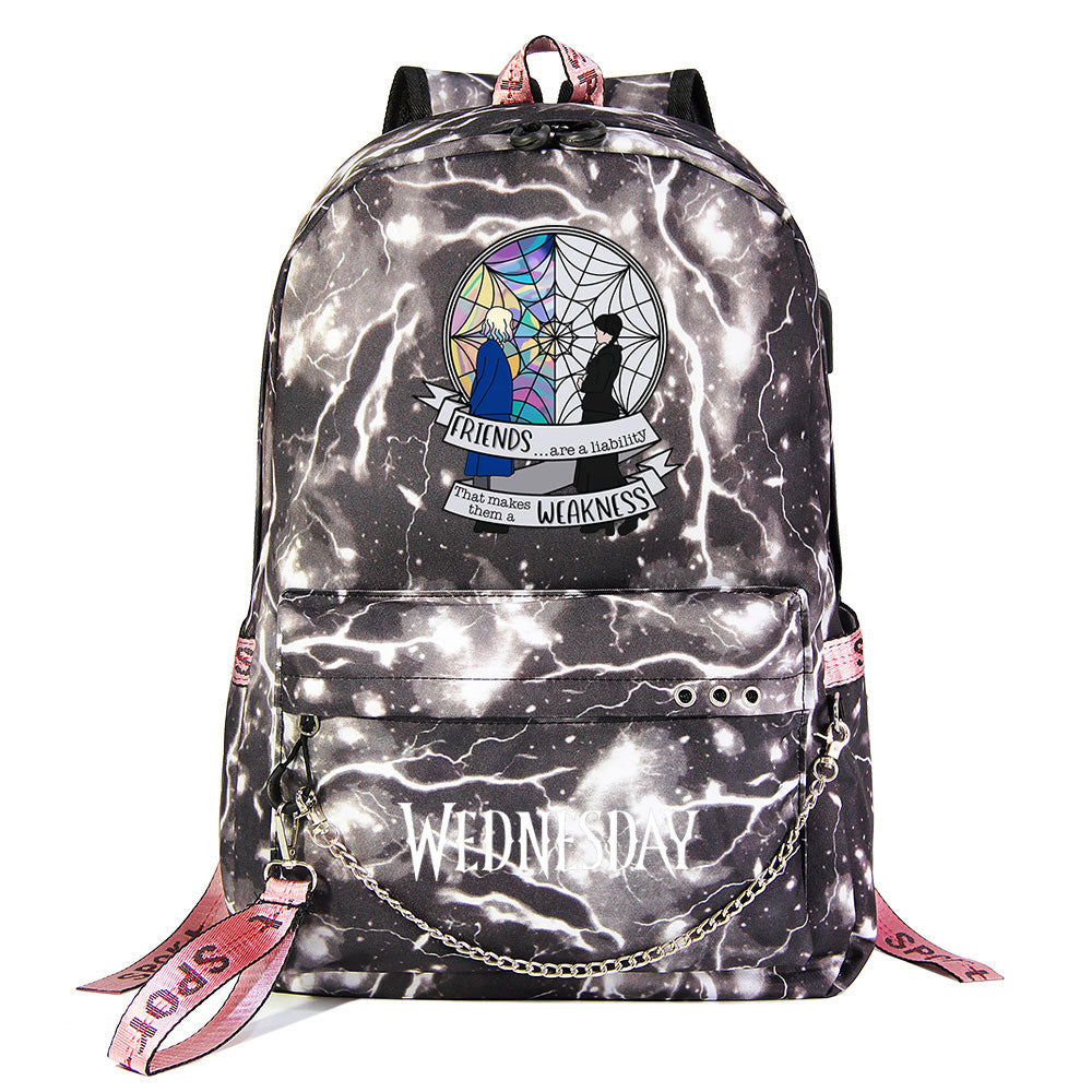 Wednesday Addams USB Charging Backpack Schoolbag Notebook Bag Gifts for Kids Students