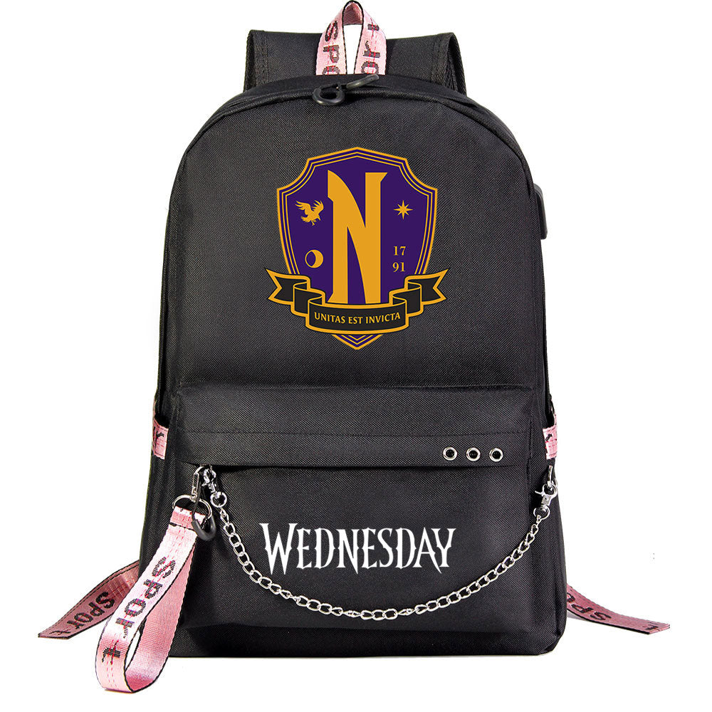 Wednesday Addams USB Charging Backpack Schoolbag Notebook Bag Gifts for Kids Students