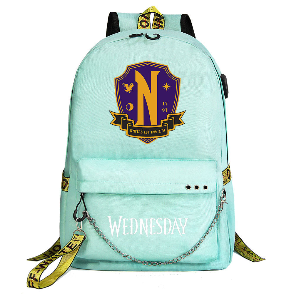 Wednesday Addams USB Charging Backpack Schoolbag Notebook Bag Gifts for Kids Students