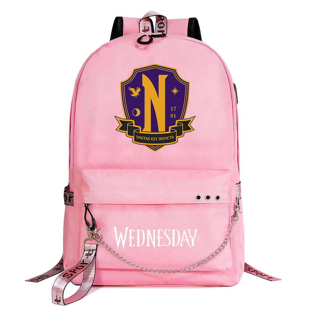 Wednesday Addams USB Charging Backpack Schoolbag Notebook Bag Gifts for Kids Students