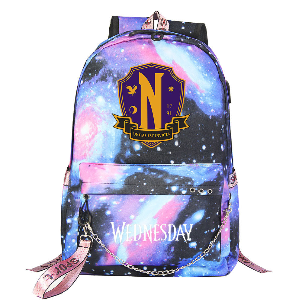 Wednesday Addams USB Charging Backpack Schoolbag Notebook Bag Gifts for Kids Students