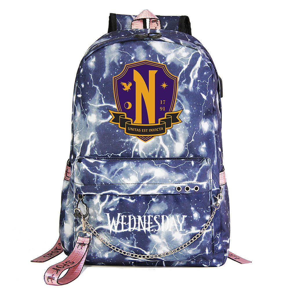 Wednesday Addams USB Charging Backpack Schoolbag Notebook Bag Gifts for Kids Students
