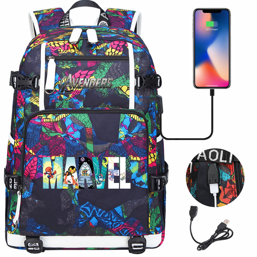 Avengers Superhero USB Charging Backpack School NoteBook Laptop Travel Bags