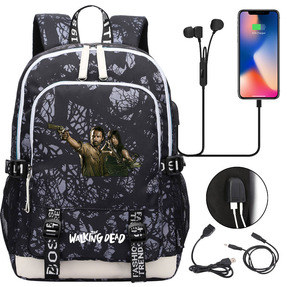 The Walking Dead USB Charging Backpack School Note Book Laptop Travel Bags