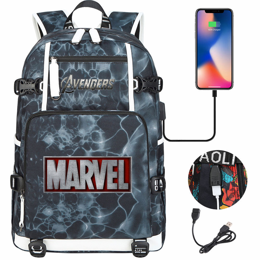 Avengers Superhero USB Charging Backpack School NoteBook Laptop Travel Bags