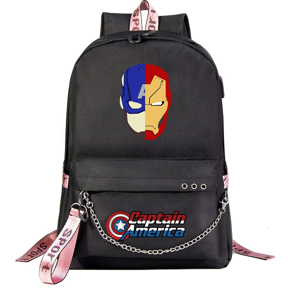 Iron Man Superhero Shool Bag Backpack USB Charging Students Notebook Bag for Kids Gifts