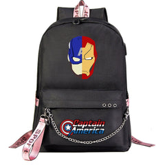 Iron Man Superhero Shool Bag Backpack USB Charging Students Notebook Bag for Kids Gifts