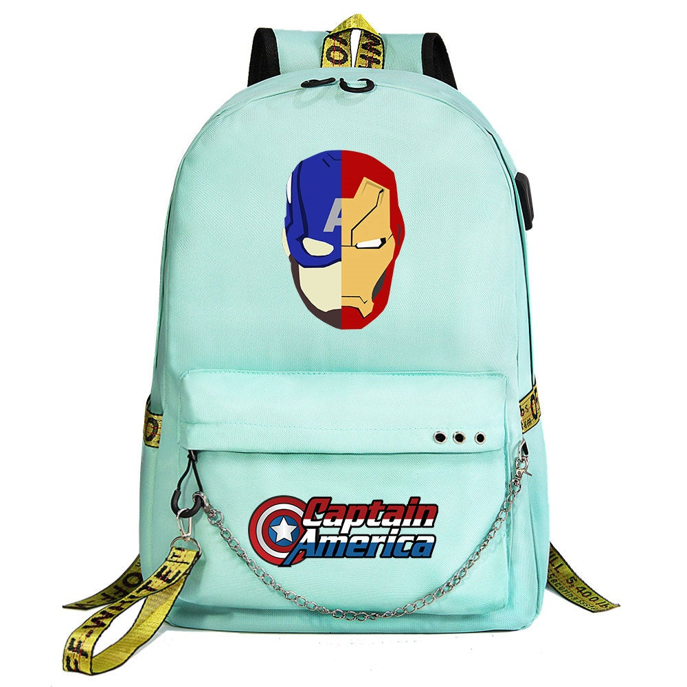 Iron Man Superhero Shool Bag Backpack USB Charging Students Notebook Bag for Kids Gifts