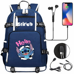 Lilo & Stitch Stitch Hello #4 USB Charging Backpack School NoteBook Laptop Travel Bags
