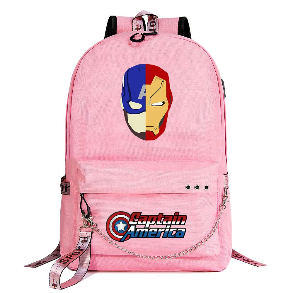 Iron Man Superhero Shool Bag Backpack USB Charging Students Notebook Bag for Kids Gifts