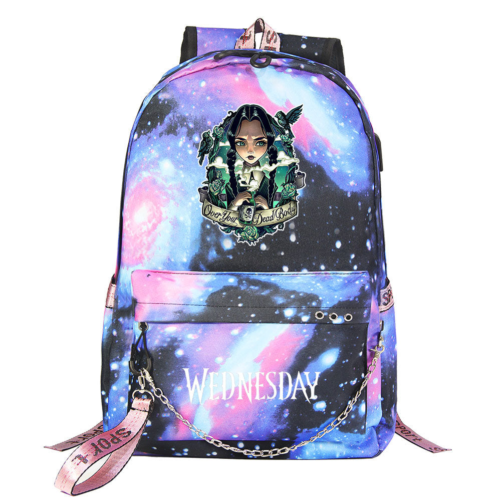 Wednesday Addams USB Charging Backpack Schoolbag Notebook Bag Gifts for Kids Students