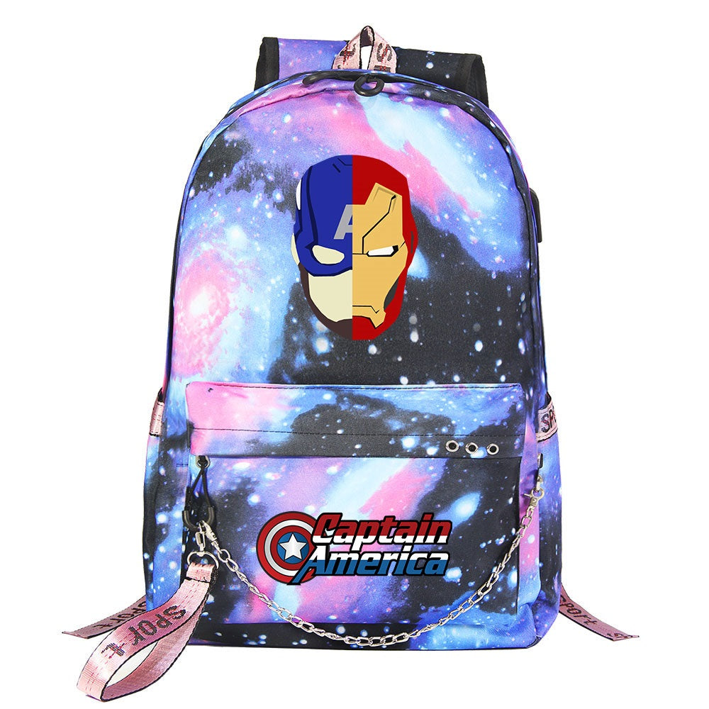 Iron Man Superhero Shool Bag Backpack USB Charging Students Notebook Bag for Kids Gifts