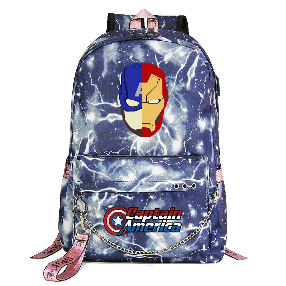 Iron Man Superhero Shool Bag Backpack USB Charging Students Notebook Bag for Kids Gifts