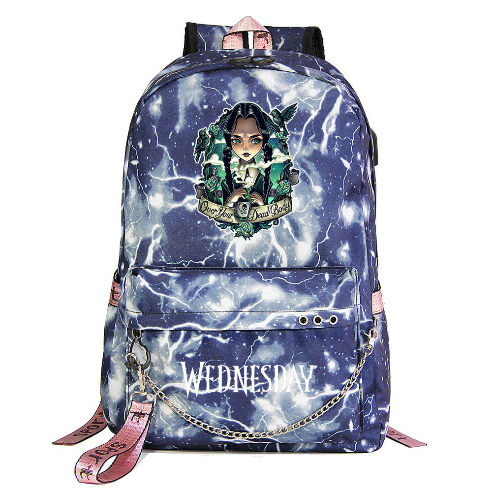 Wednesday Addams USB Charging Backpack Schoolbag Notebook Bag Gifts for Kids Students