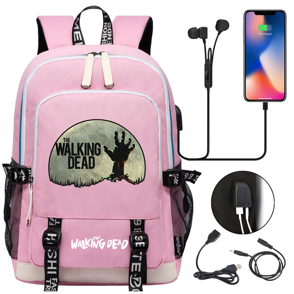 The Walking Dead USB Charging Backpack School Note Book Laptop Travel Bags