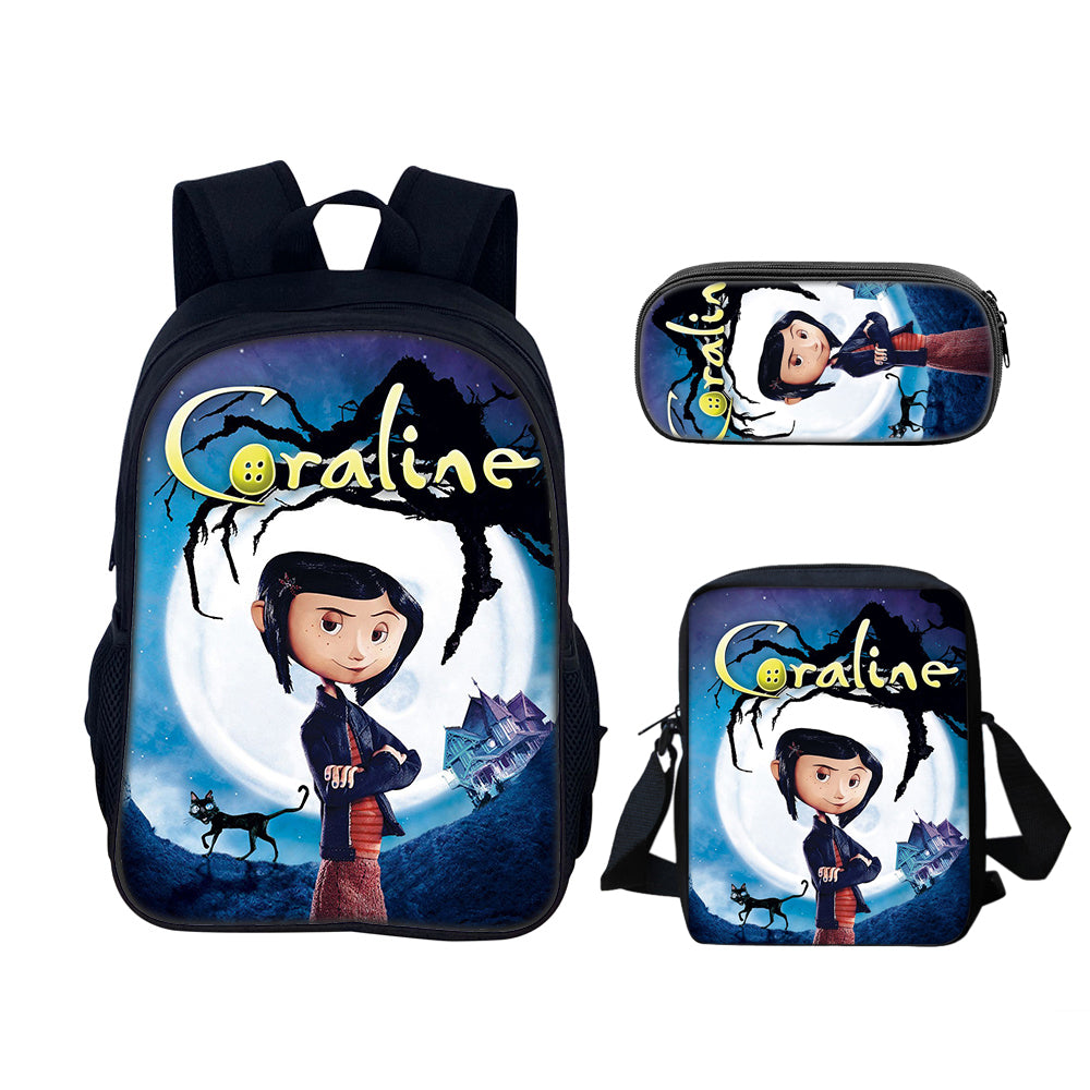 Coraline the Secret Door Schoolbag Backpack Lunch Bag Pencil Case 3pcs Set Gift for Kids Students