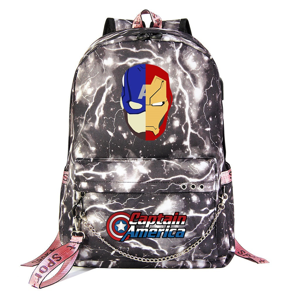 Iron Man Superhero Shool Bag Backpack USB Charging Students Notebook Bag for Kids Gifts