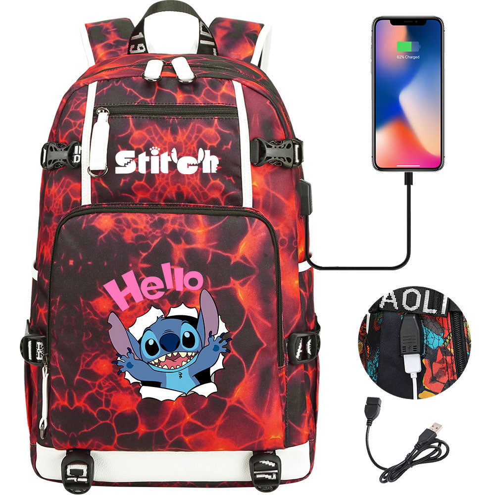 Lilo & Stitch Stitch Hello #4 USB Charging Backpack School NoteBook Laptop Travel Bags