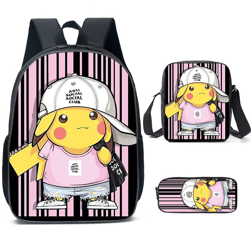 Pokemon Pikachu Schoolbag Backpack Lunch Bag Pencil Case Set Gift for Kids Students