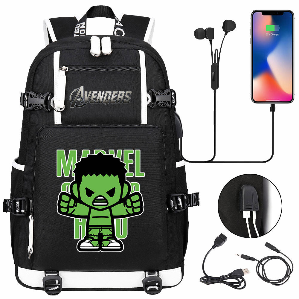 Avengers Superhero Iron Man Captain America Spiderman Hulk Thor Thanos USB Charging Backpack School NoteBook Laptop Travel Bags