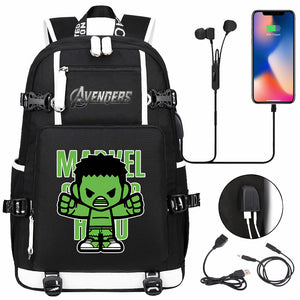 Avengers Superhero Iron Man Captain America Spiderman Hulk Thor Thanos USB Charging Backpack School NoteBook Laptop Travel Bags