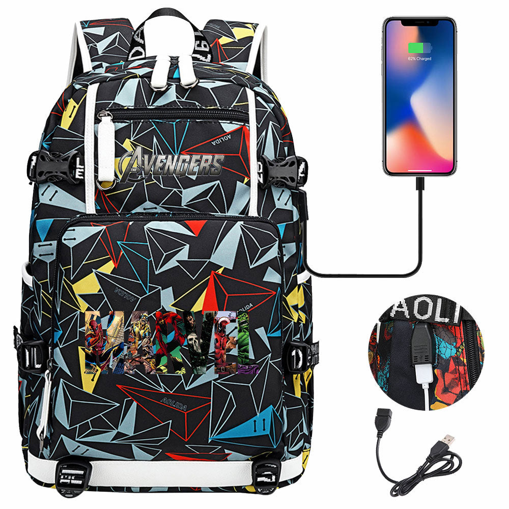 Avengers Superhero USB Charging Backpack School NoteBook Laptop Travel Bags