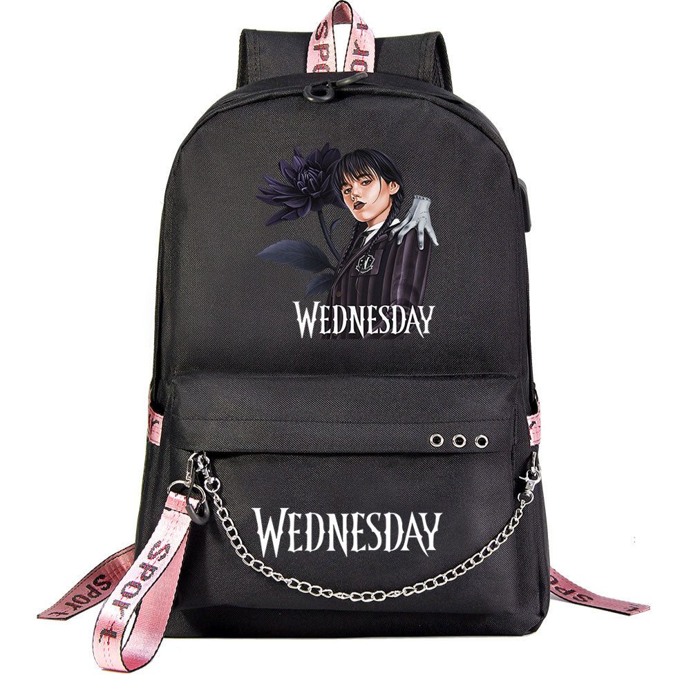 Wednesday Addams USB Charging Backpack Schoolbag Notebook Bag Gifts for Kids Students