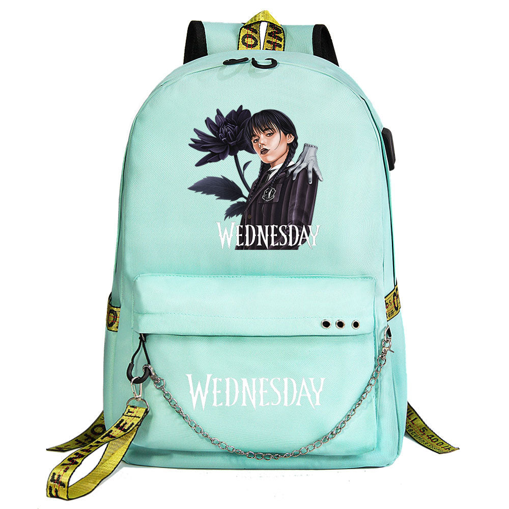 Wednesday Addams USB Charging Backpack Schoolbag Notebook Bag Gifts for Kids Students