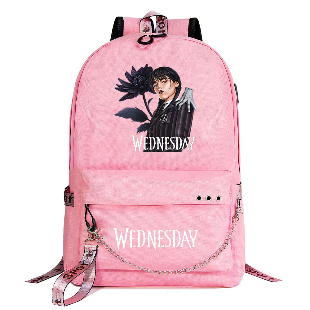Wednesday Addams USB Charging Backpack Schoolbag Notebook Bag Gifts for Kids Students