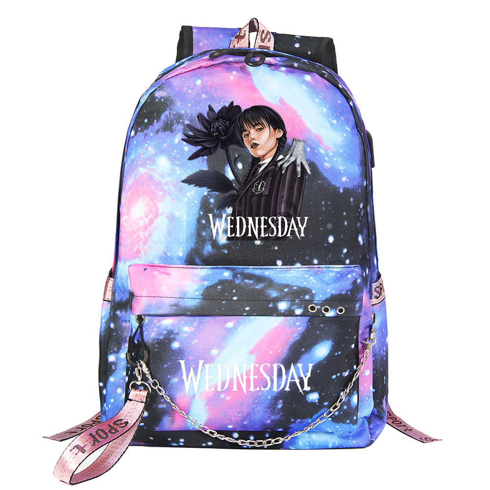 Wednesday Addams USB Charging Backpack Schoolbag Notebook Bag Gifts for Kids Students