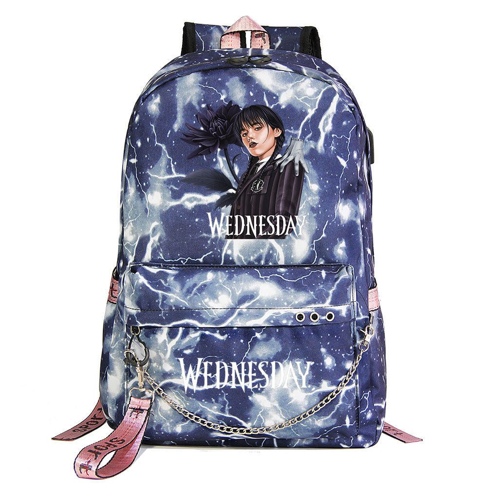 Wednesday Addams USB Charging Backpack Schoolbag Notebook Bag Gifts for Kids Students