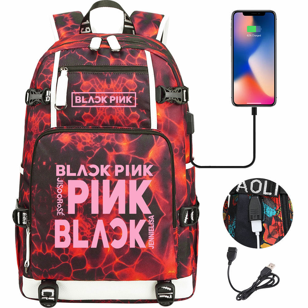 Kpop Blackpink USB Charging Backpack School NoteBook Laptop Travel Bags