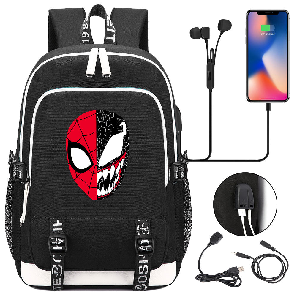 Spiderman Venom Superhero USB Charging Backpack School Note Book Laptop Travel Bags