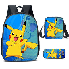 Pokemon Pikachu Schoolbag Backpack Lunch Bag Pencil Case Set Gift for Kids Students