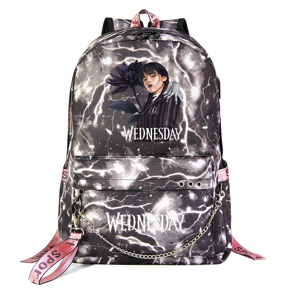 Wednesday Addams USB Charging Backpack Schoolbag Notebook Bag Gifts for Kids Students