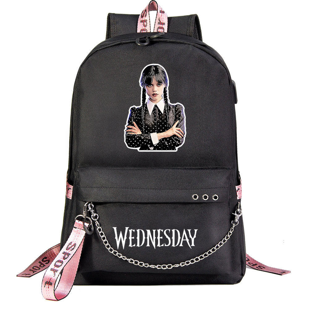 Wednesday Addams USB Charging Backpack Schoolbag Notebook Bag Gifts for Kids Students