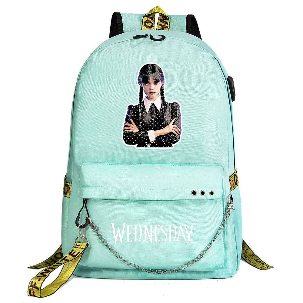 Wednesday Addams USB Charging Backpack Schoolbag Notebook Bag Gifts for Kids Students